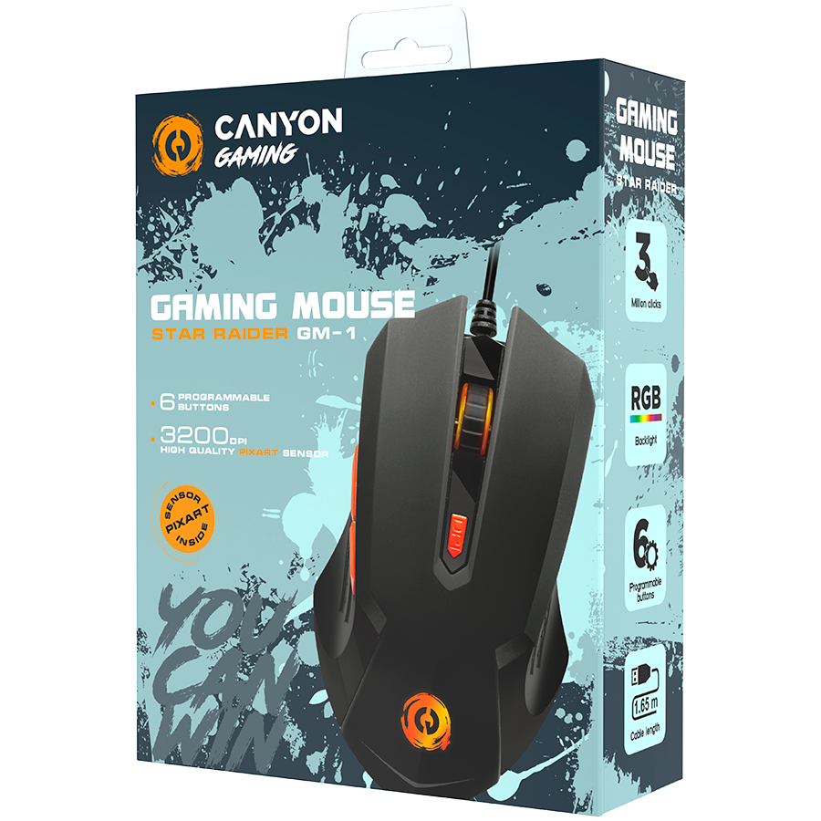 CANYON Mysz gamingowa Star Raider GM-1 RGB 6 Przyc. Przew. Czarna