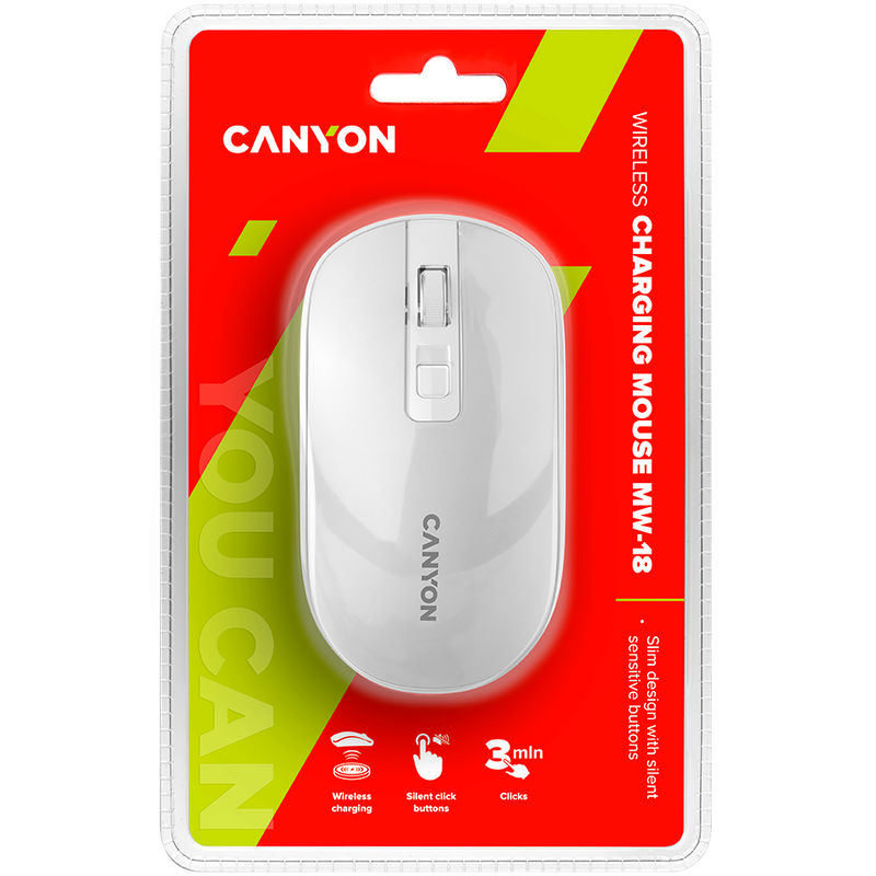 CANYON Mysz bezprzewodowa MW-18 Akumulator Perłowa Biała-5