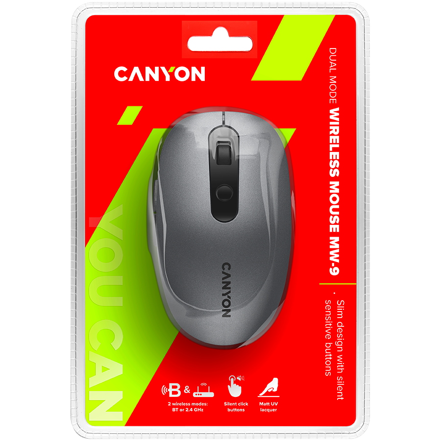 CANYON Mysz bezprzewodowa MW-9 Dwa Tryby Szara