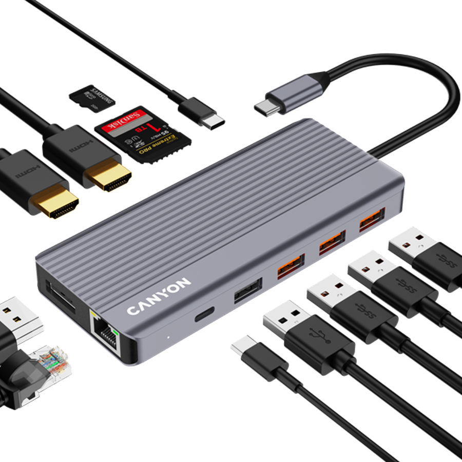 CANYON HUB DS-16 13 w 1 4k USB-C Szary