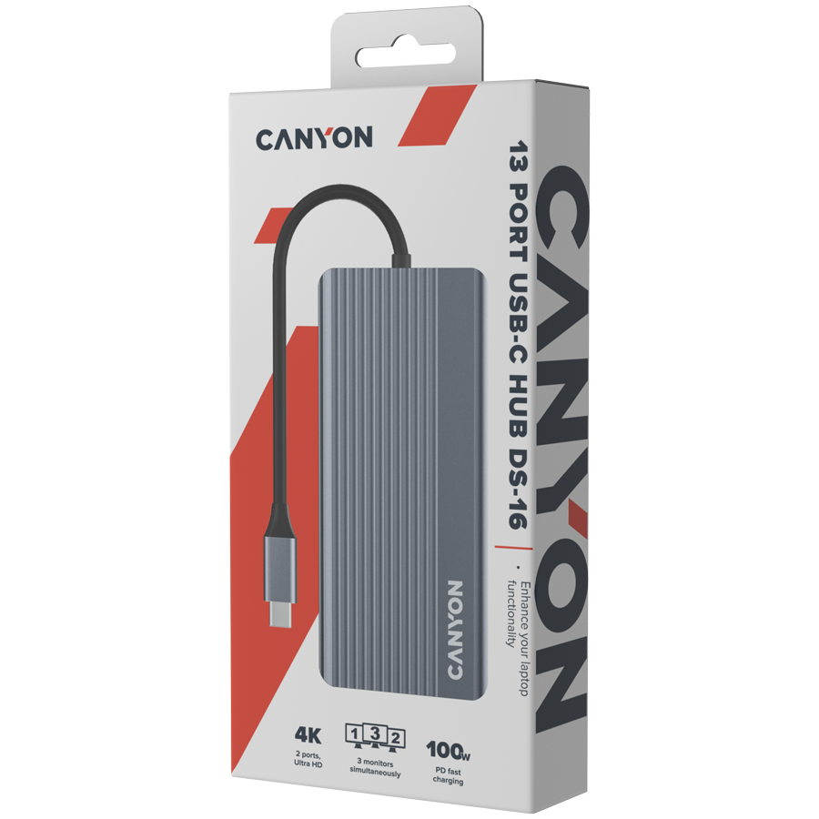 CANYON HUB DS-16 13 w 1 4k USB-C Szary