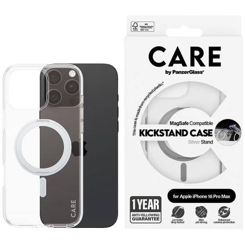 PANZERGLASS Feature Case Transparent w. Silver Kickstand & MagSafe iPhone 16 Pro Max