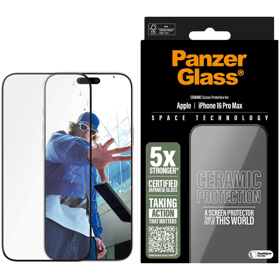 PANZERGLASS Ceramic Screen Protector iPhone 16 Pro Max, Ultra-Wide Fit
