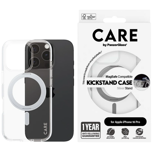 PANZERGLASS Feature Case Transparent w. Silver Kickstand & MagSafe iPhone 16 Pro