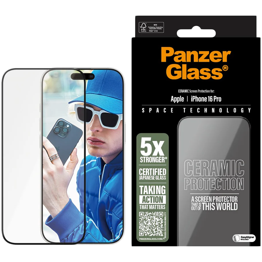 PANZERGLASS Ceramic Screen Protector iPhone 16 Pro, Ultra-Wide Fit
