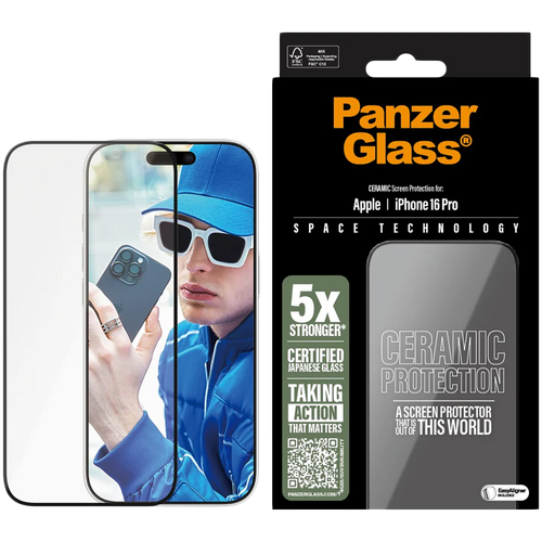 PANZERGLASS Ceramic Screen Protector iPhone 16 Pro, Ultra-Wide Fit