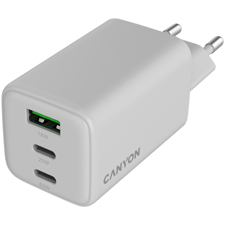 CANYON Ładowarka sieciowa CU65ACC GaN 65W 2xPD 1xQC EU Biała