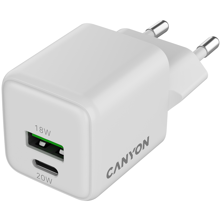 CANYON Ładowarka sieciowa CU20AC GaN 20W 1xPD 1xQC EU Biała