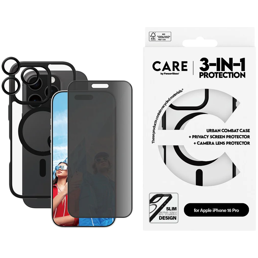 PANZERGLASS Flagship 3-in-1 Privacy Bundle iPhone 16 Pro-1