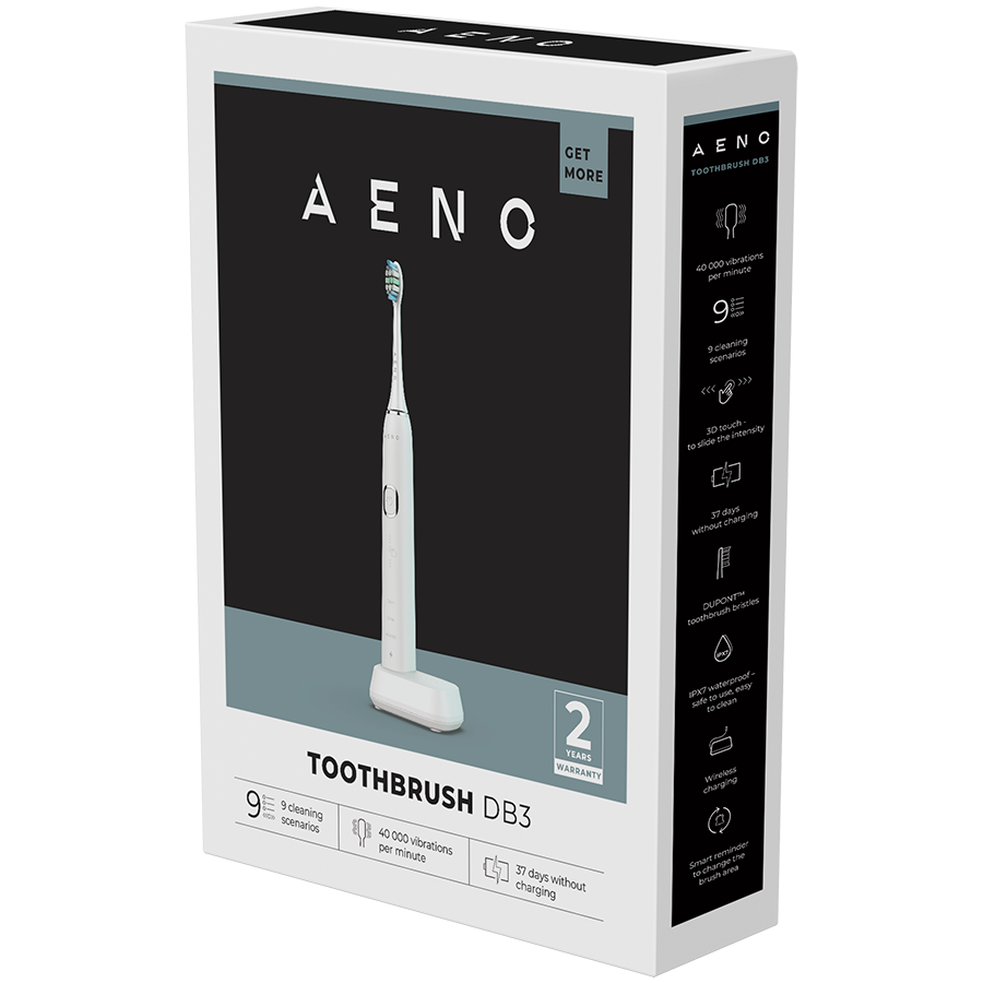 AENO DB3 Szczoteczka soniczna 46000 RPM 9 trybów 40 dni IPX7 Biała