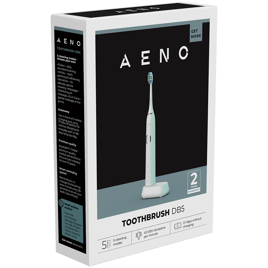 AENO DB5 Szczoteczka soniczna 46000 rpm 5 trybów 40 dni IPX7 Biała