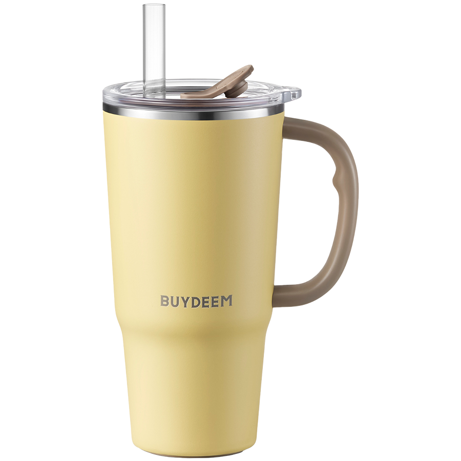 BUYDEEM Kubek termiczny ze słomką 700 ml, DS57, Mellow Yellow