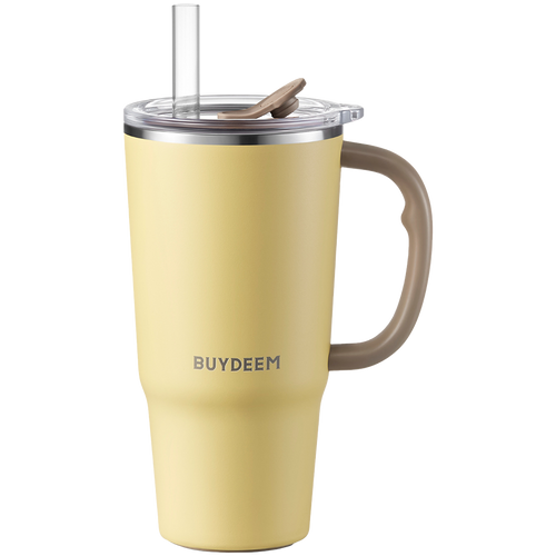 BUYDEEM Kubek termiczny ze słomką 700 ml, DS57, Mellow Yellow