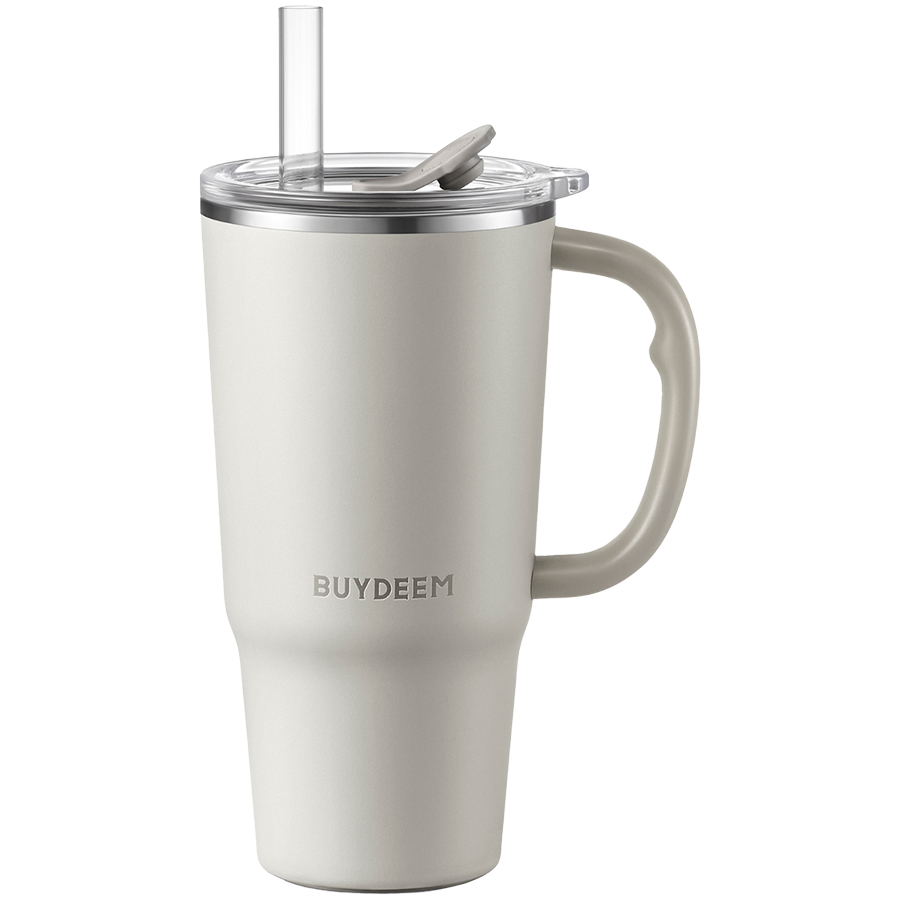 BUYDEEM Kubek termiczny ze słomką 700 ml, DS57, Oat White