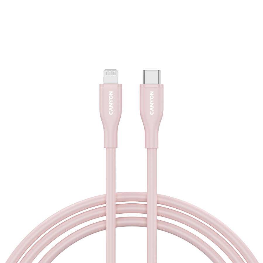 CANYON Kabel CLNM60 C-L 60W MFI 1m Silikonowy Różowy-1