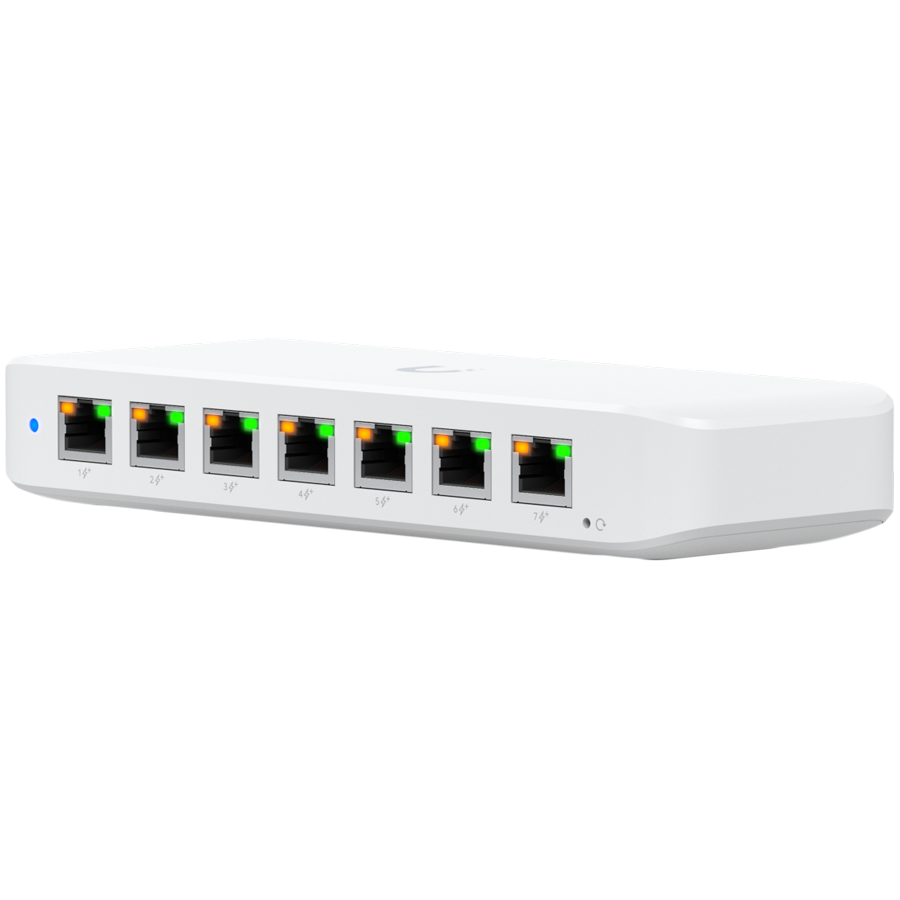 UBIQUITI UniFi Switch Ultra, 8 port, Layer 2, (7) GbE PoE+ output ports, (1) GbE PoE++ input port, 210W