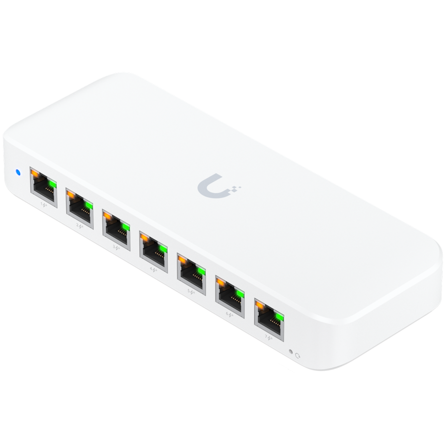 UBIQUITI UniFi Switch Ultra, 8 port, Layer 2, (7) GbE PoE+ output ports, (1) GbE PoE++ input port, 210W