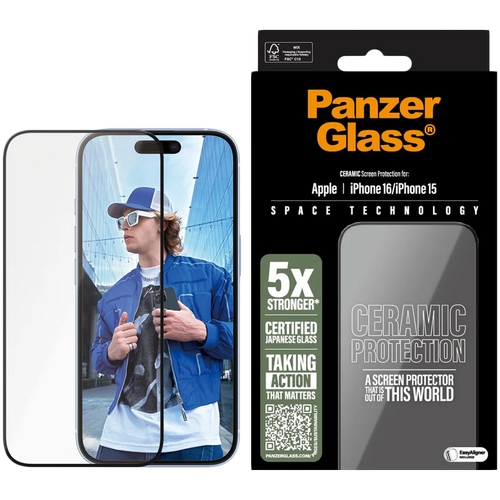 PANZERGLASS Ceramic Screen Protector iPhone 15, 16, Ultra-Wide Fit
