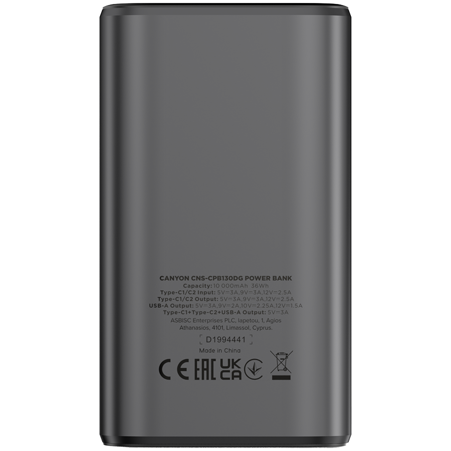 CANYON Powerbank OnPower 130 TFT 10000 mAh PD30W Grafitowy