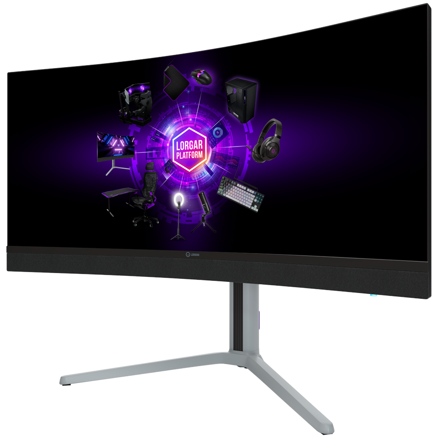 LORGAR UWQHD Mini LED Monitor Gamingowy Pro, 34'' (3440*1440) zakrzywiony, Czarno Szary