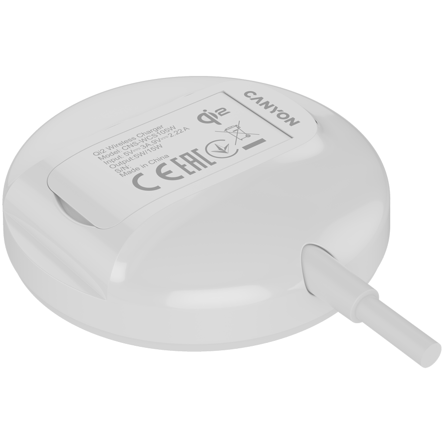CANYON Ładowarka bezprzewodowa WS-105 15W Qi2 Biała