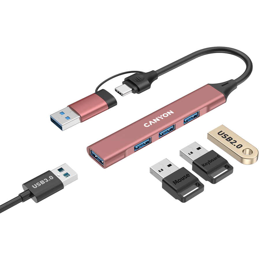 CANYON HUB DS-02 4 w 1 USB-A/C Różowy-4
