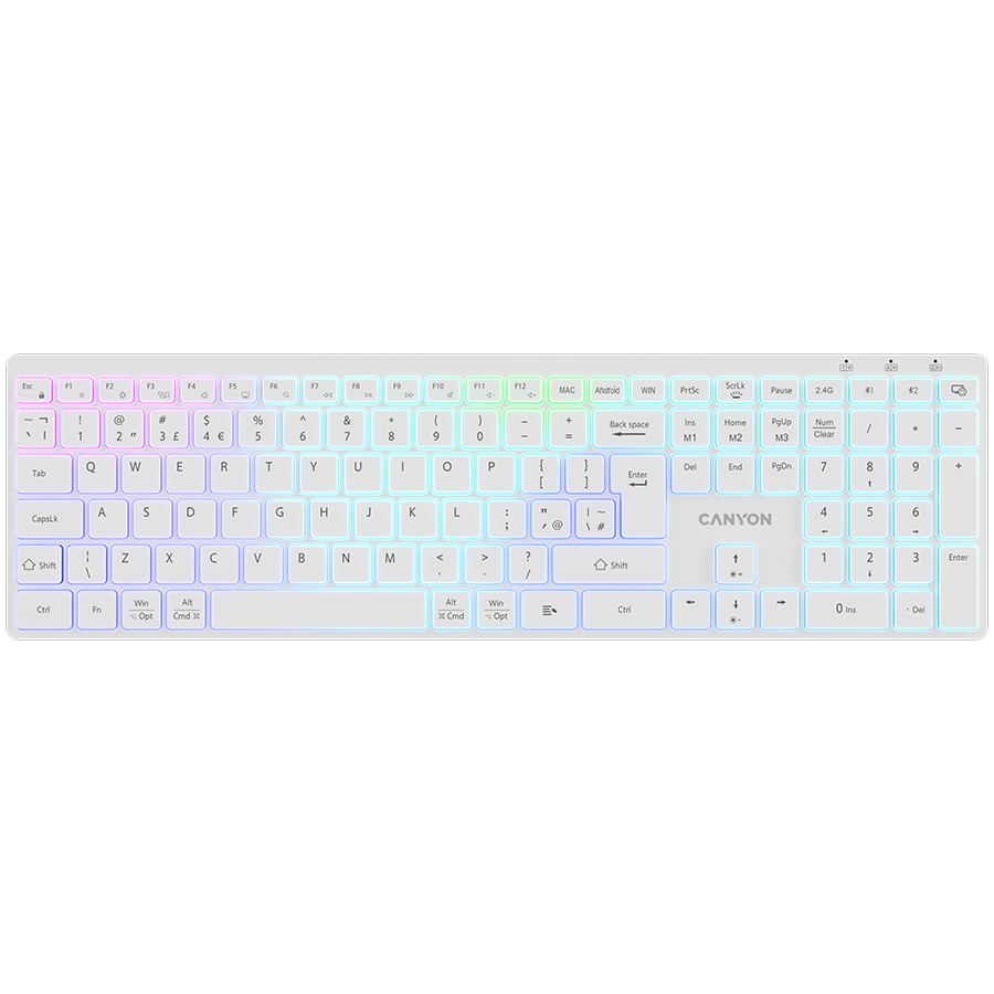 CANYON Klawiatura HKB-W11 UK/US RGB Dwa Tryby Bezprzewodowa Biała-1
