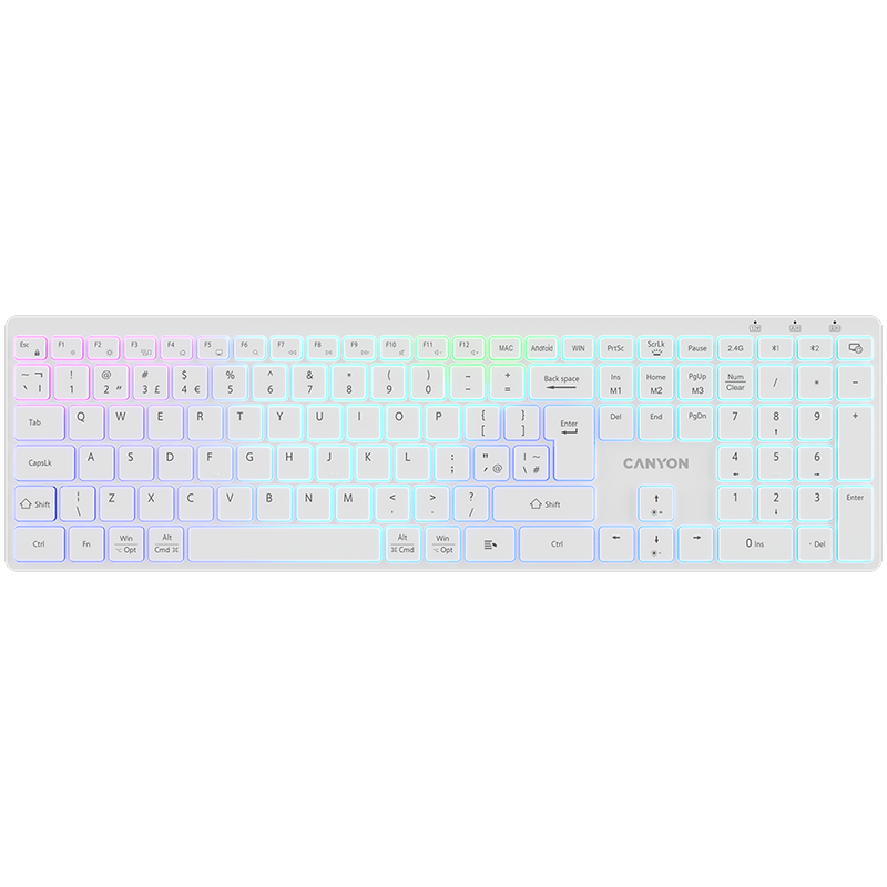 CANYON Klawiatura HKB-W11 UK/US RGB Dwa Tryby Bezprzewodowa Biała-6