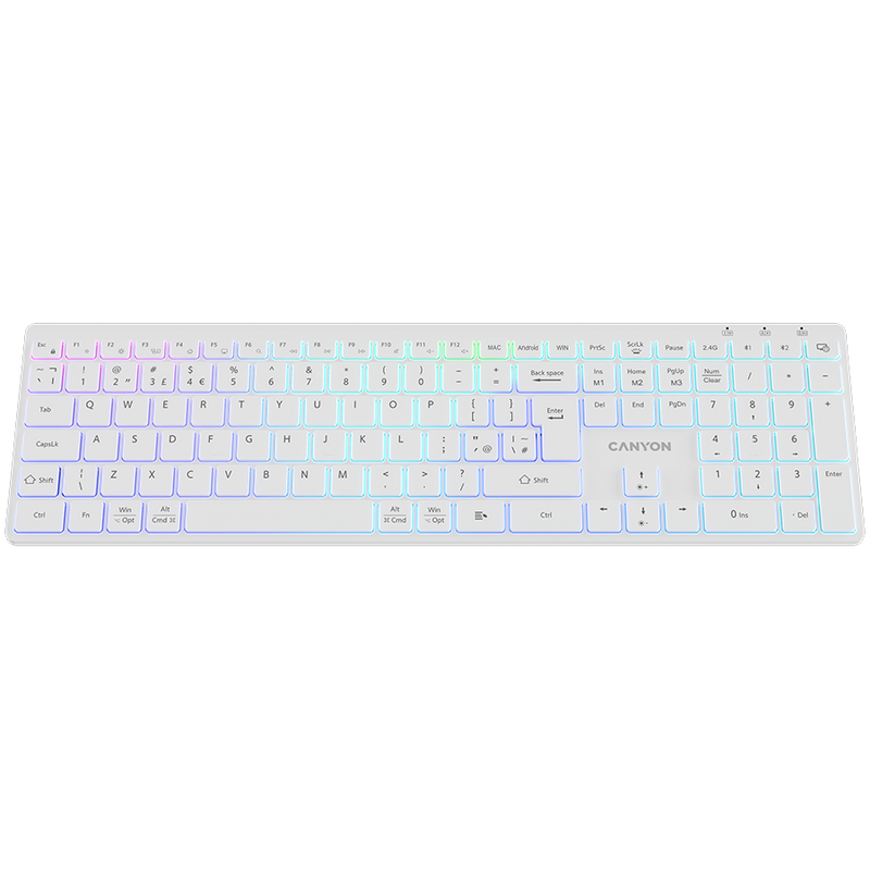 CANYON Klawiatura HKB-W11 UK/US RGB Dwa Tryby Bezprzewodowa Biała-2