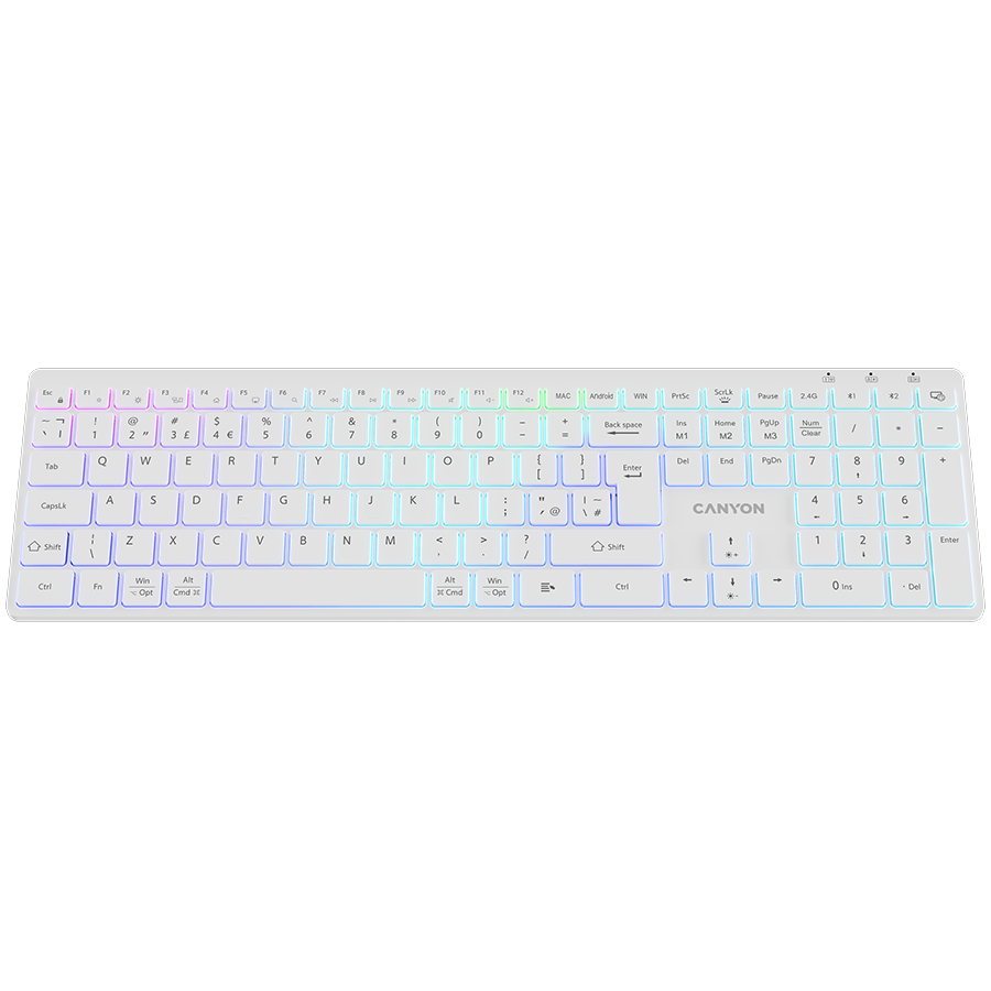 CANYON Klawiatura HKB-W11 UK/US RGB Dwa Tryby Bezprzewodowa Biała-7