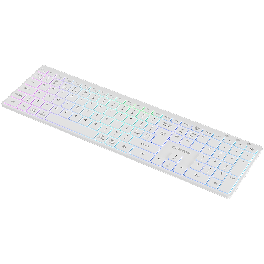 CANYON Klawiatura HKB-W11 UK/US RGB Dwa Tryby Bezprzewodowa Biała-9