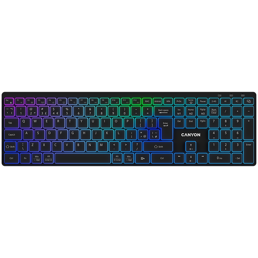 CANYON Klawiatura HKB-W11 UK/US RGB Dwa Tryby Bezprz. Czarna-6
