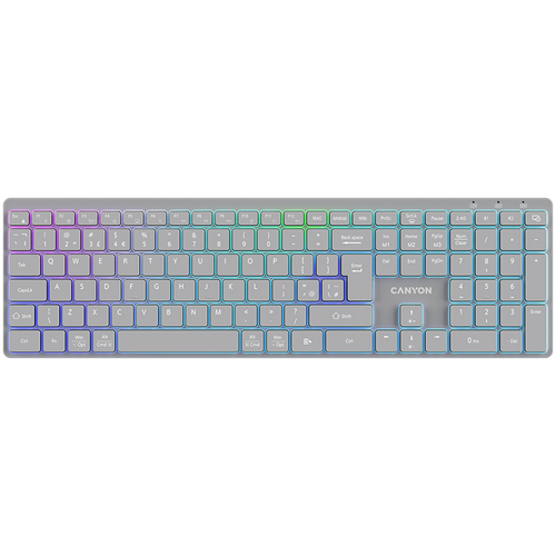 CANYON Klawiatura HKB-W11 UK/US RGB Dwa Tryby Bezprzewodowa Szara