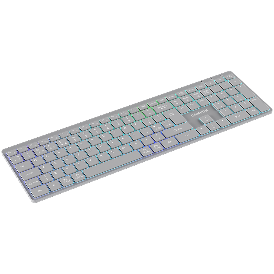 CANYON Klawiatura HKB-W11 UK/US RGB Dwa Tryby Bezprzewodowa Szara