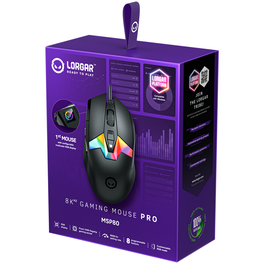 LORGAR Mysz Gamingowa Pro MSP80, 8000 Hz, Czarna