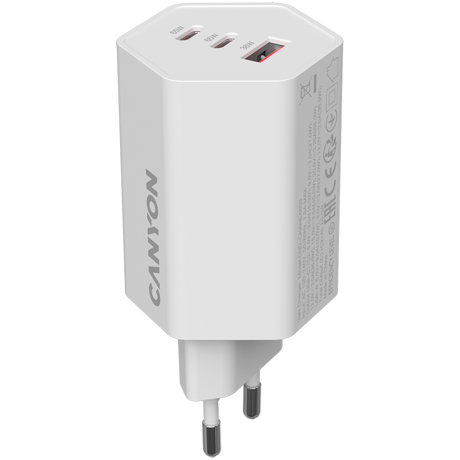 CANYON Ładowarka sieciowa HEXAGON 65 GaN 65W 2xPD 1xQC EU Biała