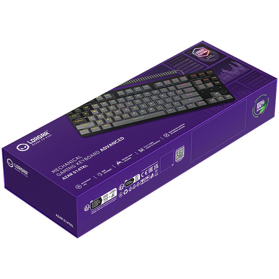 LORGAR Klawiatura Gamingowa Przewodowa Azar 514, mechaniczna, RGB, Czarna