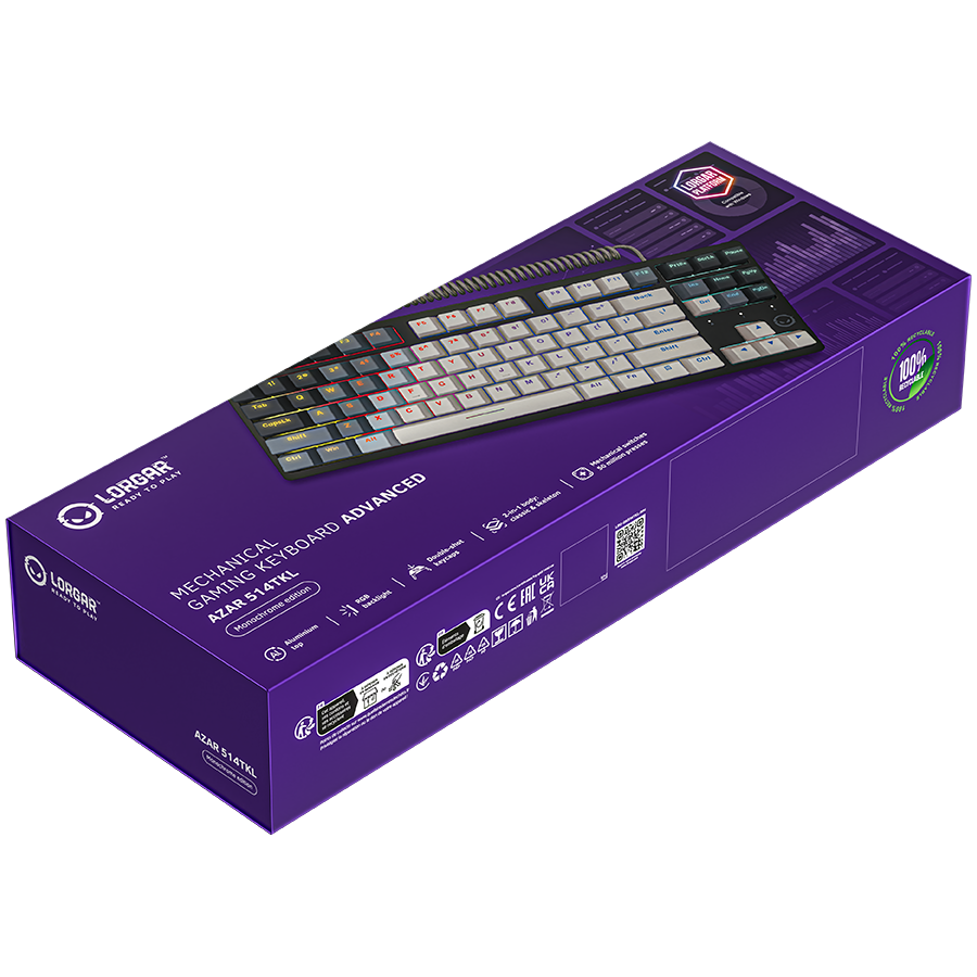 LORGAR Klawiatura Gamingowa Przewodowa Azar 514, mechaniczna, RGB, Biała-18