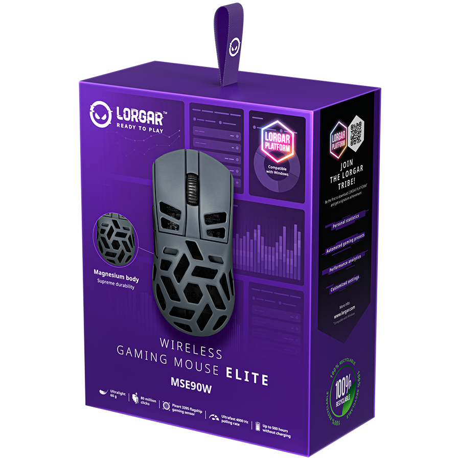 LORGAR Mysz Gamingowa MSE90W, Bezprzewodowa ze stopu magnezu, Ciemnoszara-11