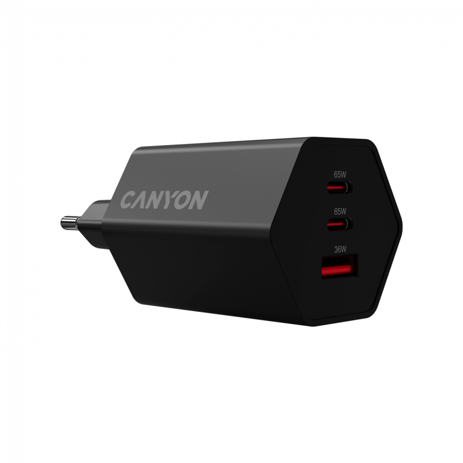 CANYON Ładowarka sieciowa HEXAGON 65 GaN 65W 2xPD 1xQC EU Czarna