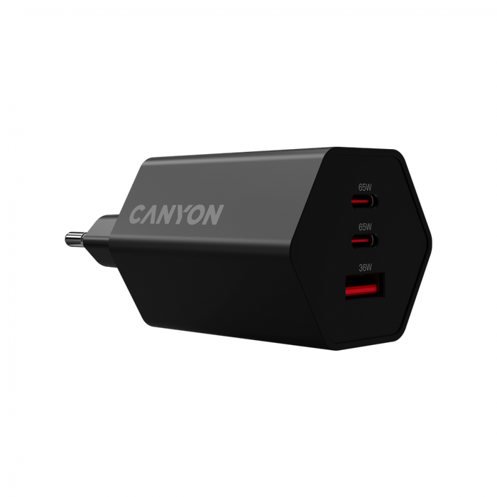 CANYON Ładowarka sieciowa HEXAGON 65 GaN 65W 2xPD 1xQC EU Czarna