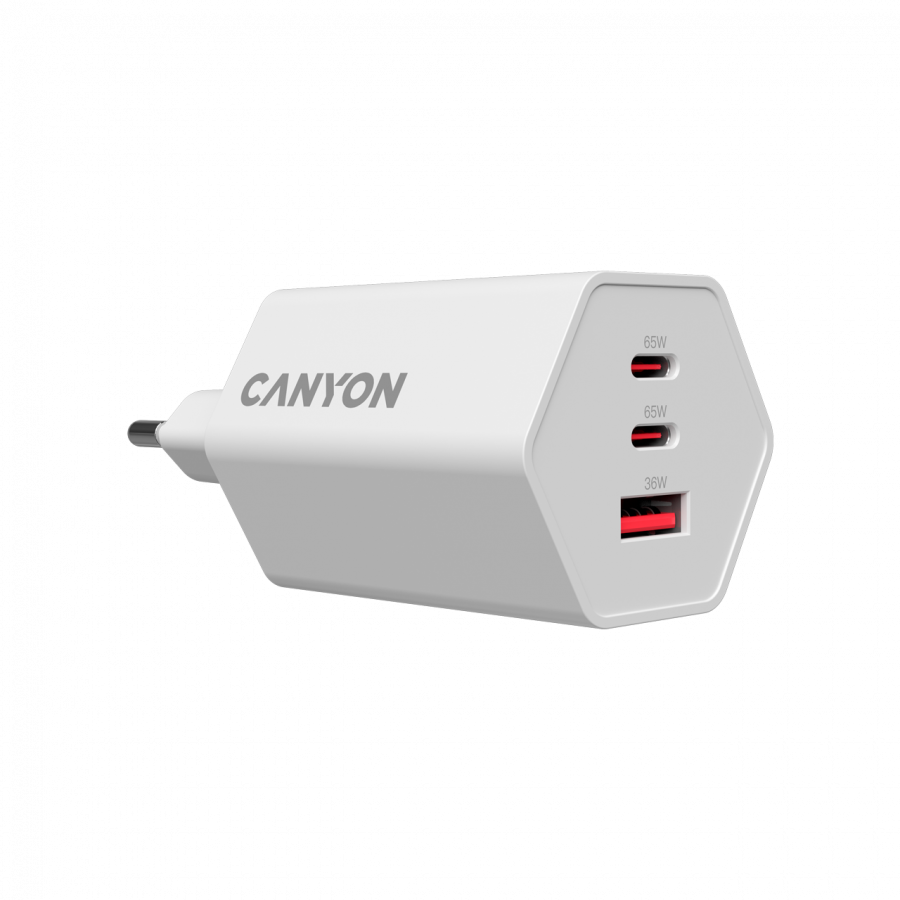 CANYON Ładowarka sieciowa HEXAGON 65 GaN 65W 2xPD 1xQC EU Biała