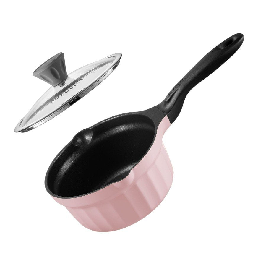 BUYDEEM Emaliowany rondel ze szklaną pokrywą 1,8L, CP141,kolor Piglet Pink-1