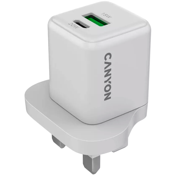 CANYON Ładowarka sieciowa CU20AC GaN 20W 1xPD 1xQC UK Biała
