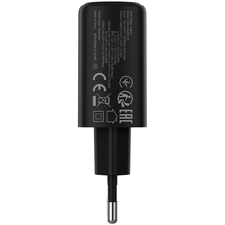 CANYON Ładowarka sieciowa OnCharge 200 20W 1xPD 1xQC EU Czarna