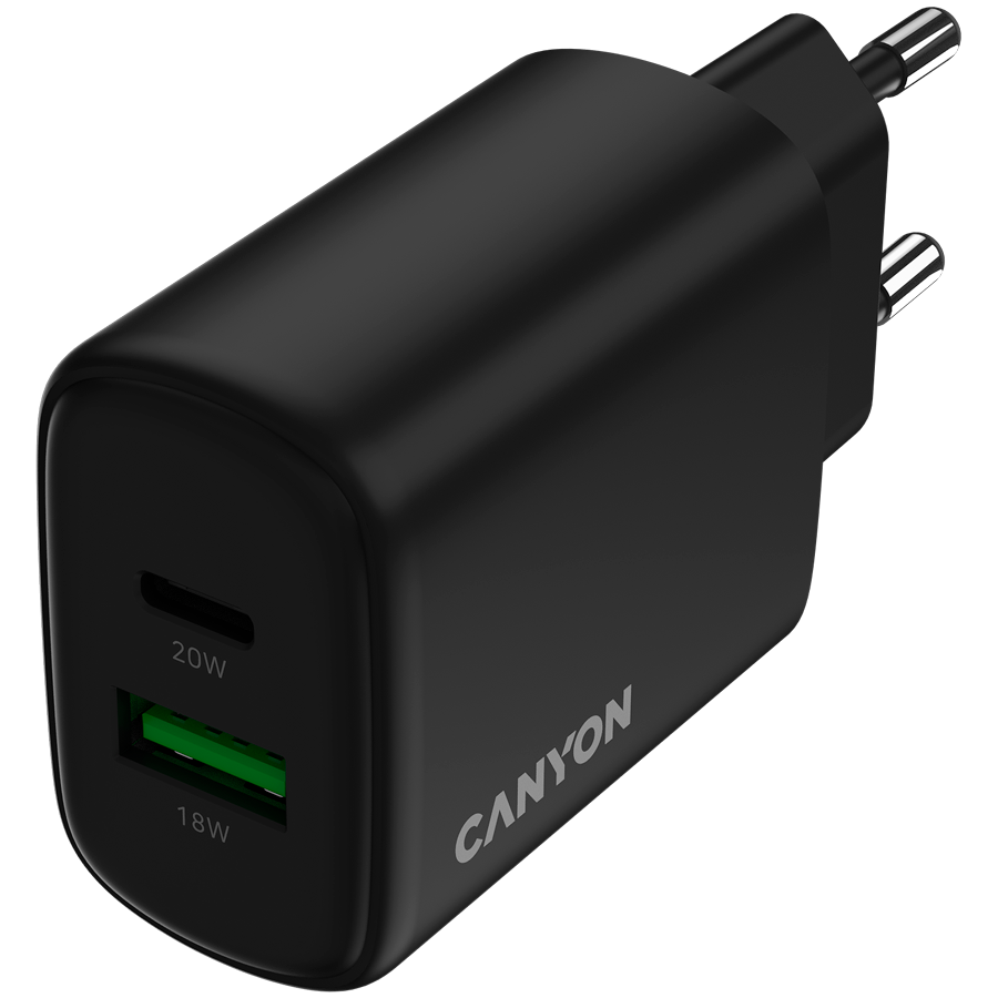 CANYON Ładowarka sieciowa OnCharge 200 20W 1xPD 1xQC EU Czarna