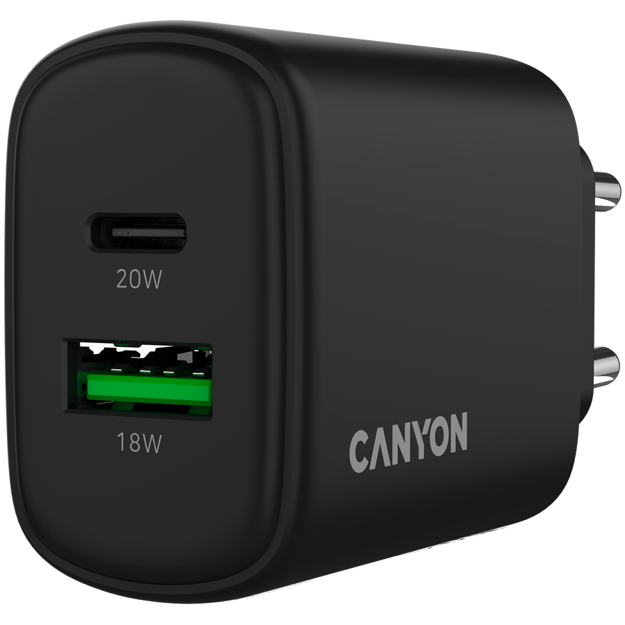 CANYON Ładowarka sieciowa OnCharge 200 20W 1xPD 1xQC EU Czarna