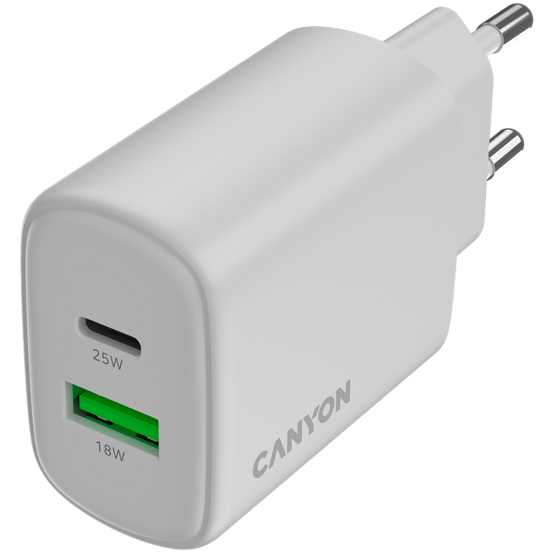 CANYON Ładowarka sieciowa OnCharge 250 25W 1xPD 1xQC EU Biała-4