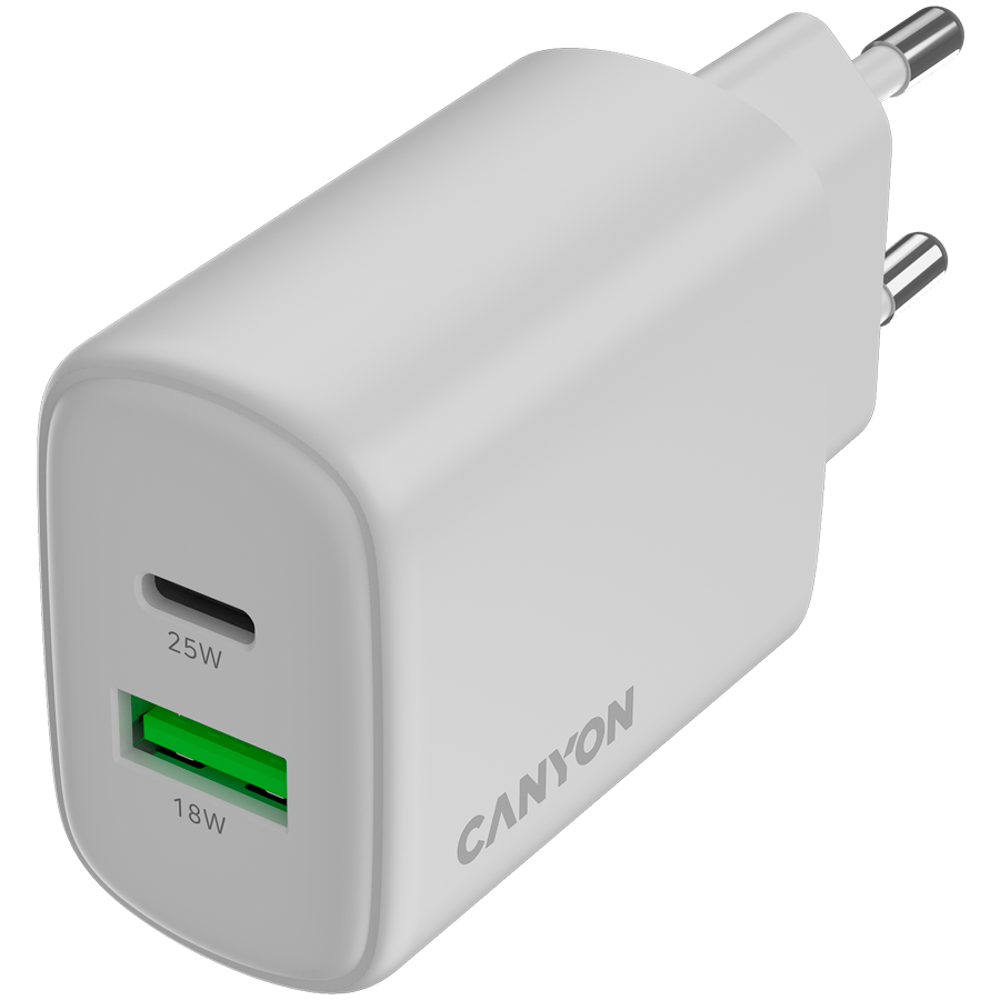 CANYON Ładowarka sieciowa OnCharge 250 25W 1xPD 1xQC EU Biała-9