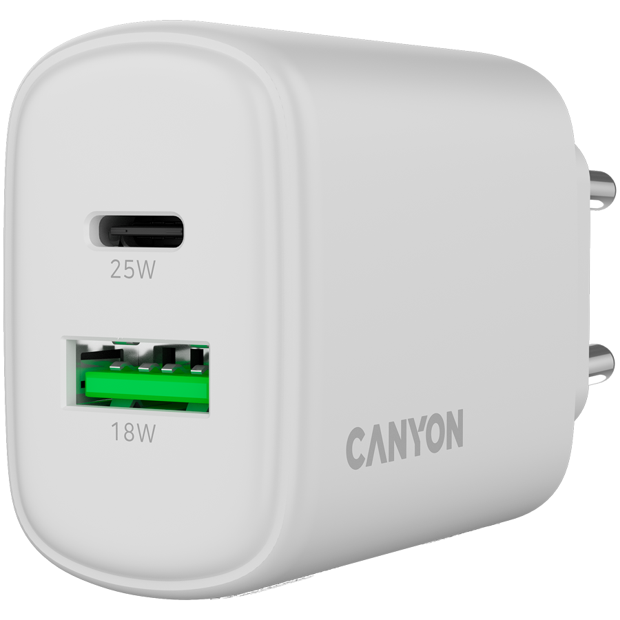 CANYON Ładowarka sieciowa OnCharge 250 25W 1xPD 1xQC EU Biała-5